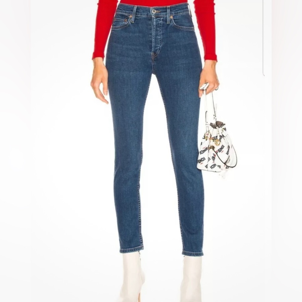 RE/DONE Women's Size 26 High Rise Skinny Crop Ankle Stretch Button Fly Jean NWOT